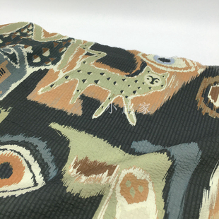 艺术古罗马动物图腾纯棉泡泡棉面料 春夏季 透气 亲肤 衬衫 布料