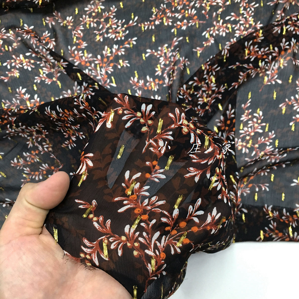 艺术半透明彩橘色海草图案雪纺纱面料 夏季 亲肤 柔软 裙子 布料