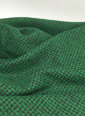 竹叶绿色细小千鸟格子图案羊毛面料 春秋 大衣 外套 布料 整米价