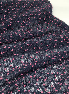 藏青色底小彩点图案镂空毛线面料 春夏 服装 裙子 布料 整米价