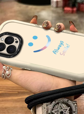 适用iPhone15promax手机壳苹果14pro简约个性13pro白色简约笑脸12pro新款镜头全包7/8plus防摔por硅胶外壳6s