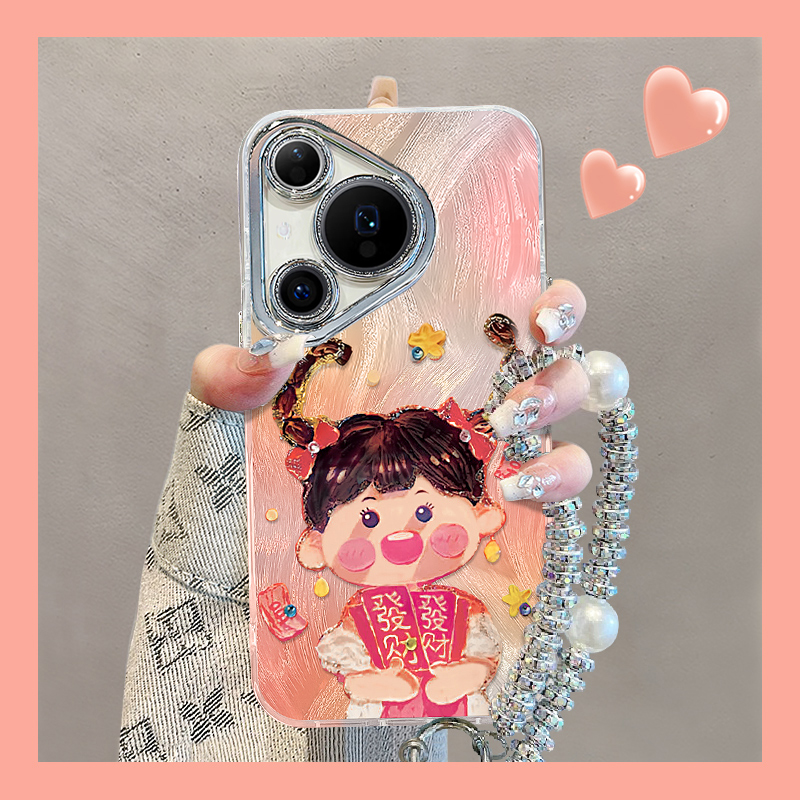 适用华为P系列发财女孩手机壳