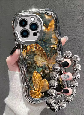 适用于苹果15pro手机壳新款iphone14plus全包13pro女款12黄色蝴蝶11硅胶8/7plus保护套6s手链唯美防摔软套se3