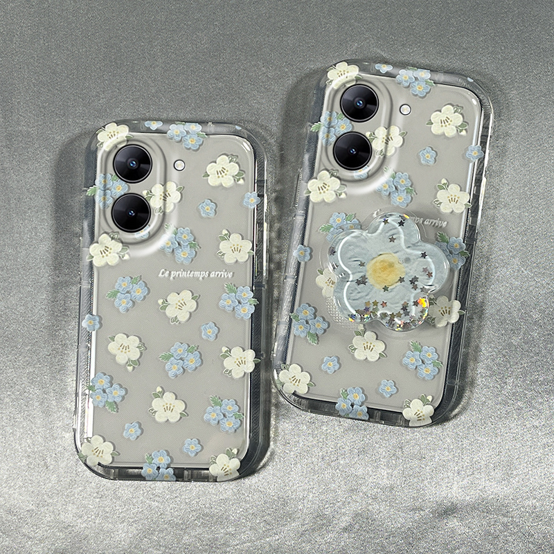 适用OPPOrealme真我V30手机壳V20满屏花朵V15新款V13透明女款透明