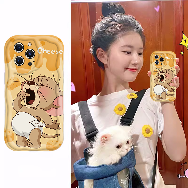适用苹果15promax手机壳iPhone14pro赵露思同款mini防摔12卡通11猫和老鼠8杰瑞7plus新女款se2奶油纹6s硅胶xr