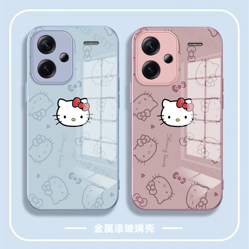 HelloKitty适用红米note13pro+手机壳新款金属玻璃红米note13pro少女粉色可爱卡通高级裸机感凯蒂猫防摔