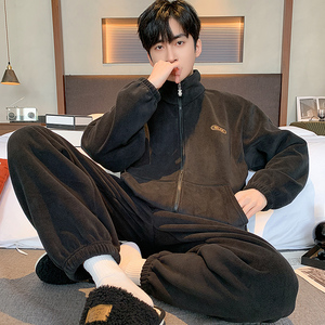 睡衣男冬季款加厚加绒珊瑚绒2024新款男士青少年可外穿家居服套装