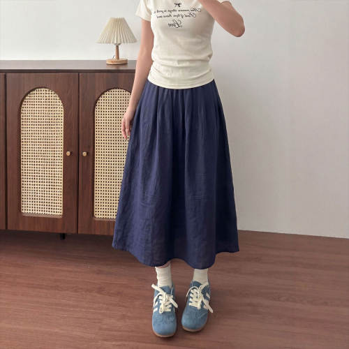 亚麻半身裙女2026夏季新款大码胖mm显瘦遮胯宽松垂感棉麻a字长裙