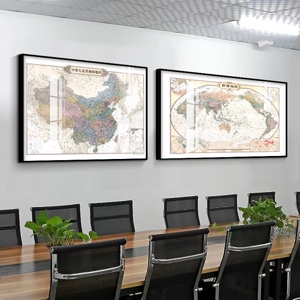 地图装饰画沙发背景书房办公室