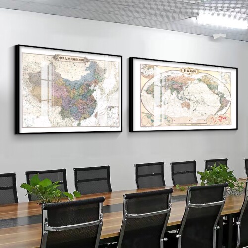 地图装饰画沙发背景书房办公室