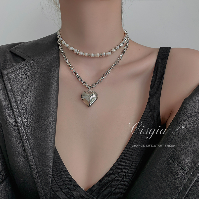 钛钢珍珠女爆款轻奢小众双层叠戴