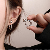 925银耳钉圆球耳圈耳环女高级感日韩风简约通勤气质百搭耳饰学生