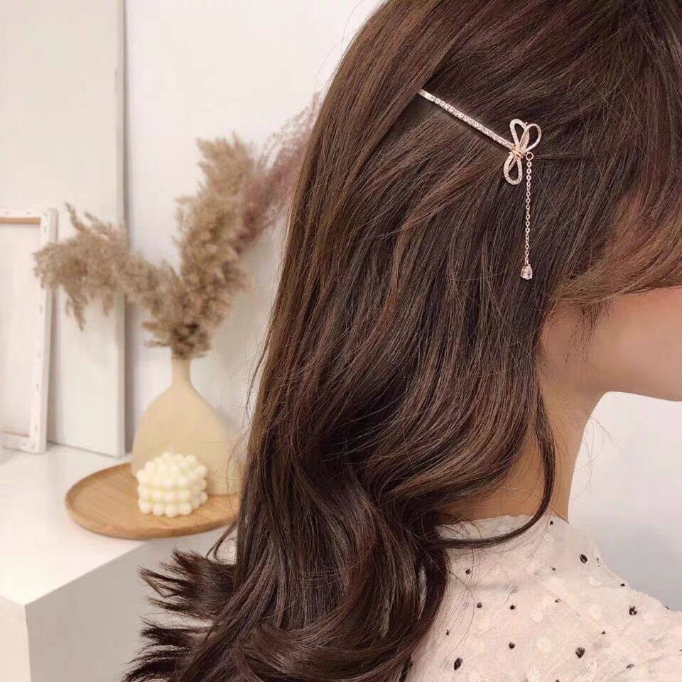 韩国东大门蝴蝶结流苏一字夹刘海夹边夹发夹网红仙女气质优雅发饰