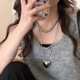 原创设计双层叠戴立体桃心项链高级灰珍珠锁骨链欧尼同款 爱心吊坠