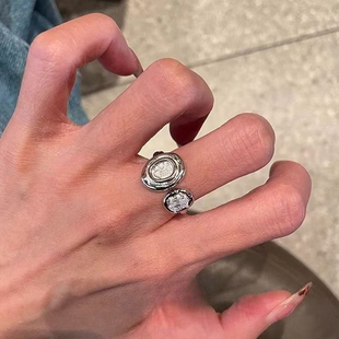 vintager中古银色古币戒指女古着食指戒轻奢高级感独特指环配饰品