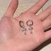 十字架吊坠耳圈耳钉女复古中古ins风耳扣小众设计高级感耳饰