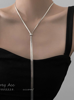 冷淡风长款可抽拉调节项链女简约小众设计高级感气质颈链锁骨链潮