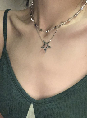 韩系小众简约ins风高级感夏季十字锁骨链辣妹花朵星星吊坠项链女