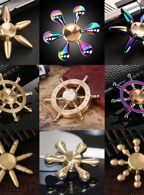 指尖陀螺纯铜三头六臂水滴手指陀螺炫彩色不锈钢绝版指间减压玩具