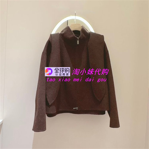 JR2025年冬连帽围巾领毛呢短外套