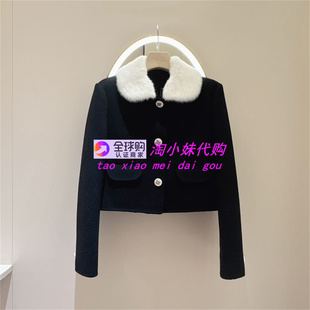 毛呢外套女XRJ6W01D 水貂毛翻领拼接单排扣长袖 JR专柜正品 2025冬季