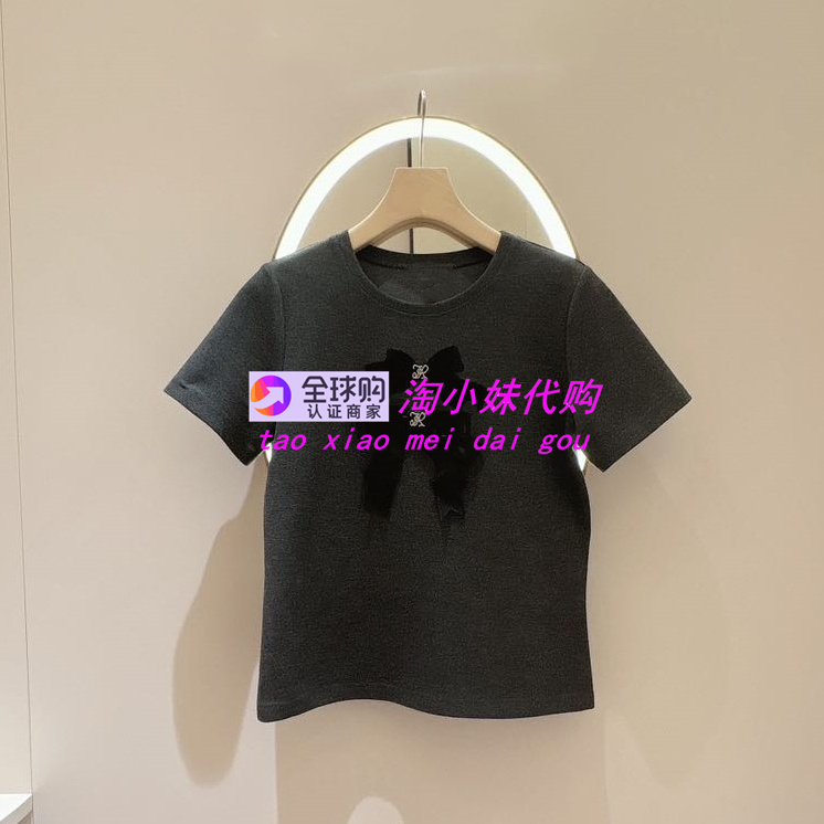 JR2025年秋季灰色短袖蝴蝶结T恤