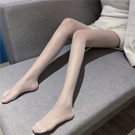 包邮 白色提花连裤袜 爱心超薄款丝袜打底袜防勾隐形女大波点袜子