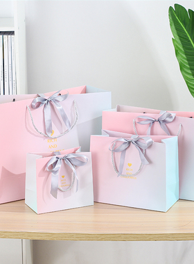 新品ins风包装 渐变礼品袋服装店手提袋 纸袋 定制logo礼物袋子