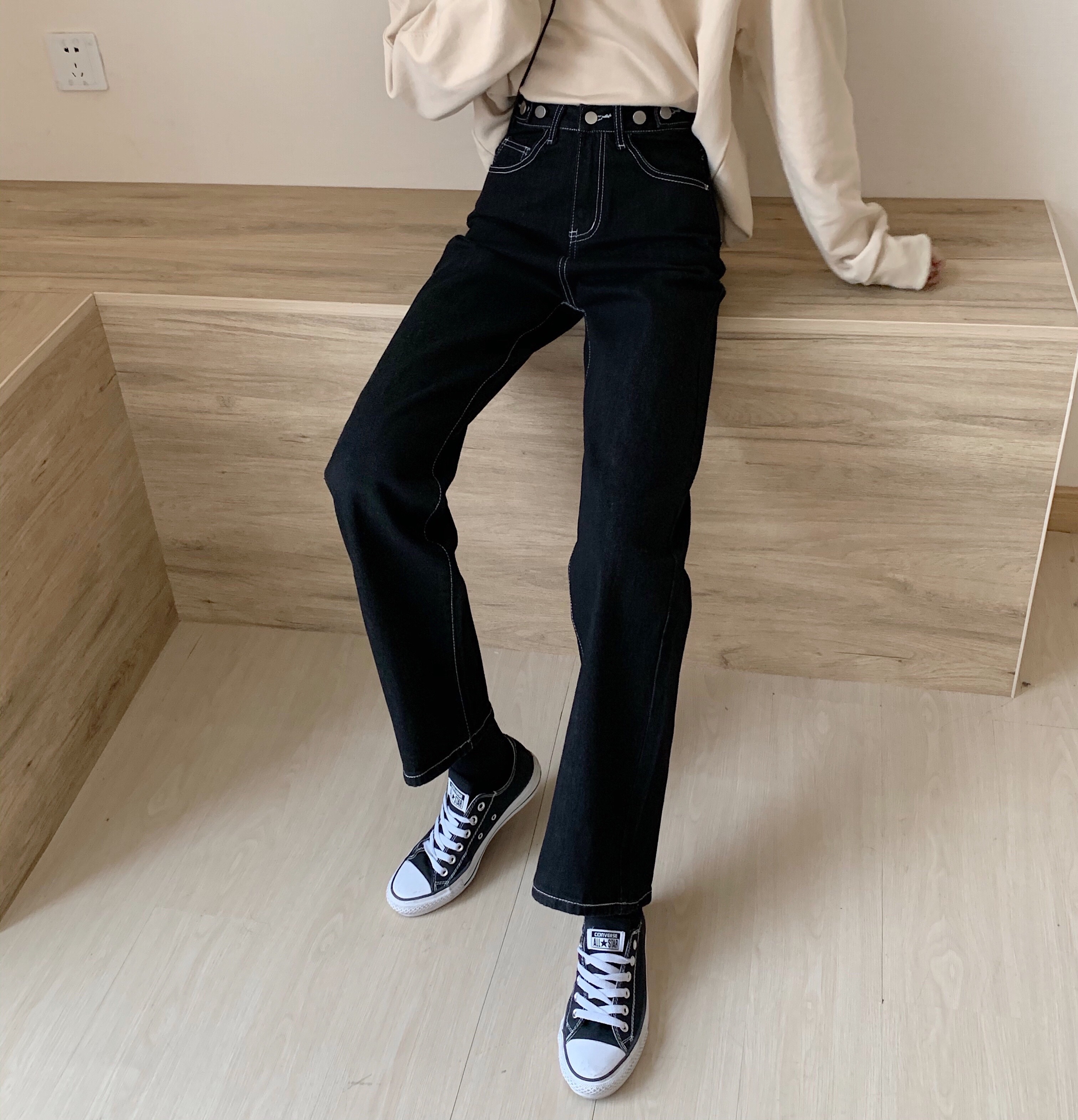 Black stretch waist pants