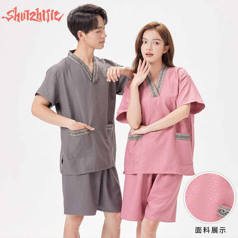 新款大码纯棉高档汗蒸服女男款桑拿服洗浴浴服酒店足疗美容客人服