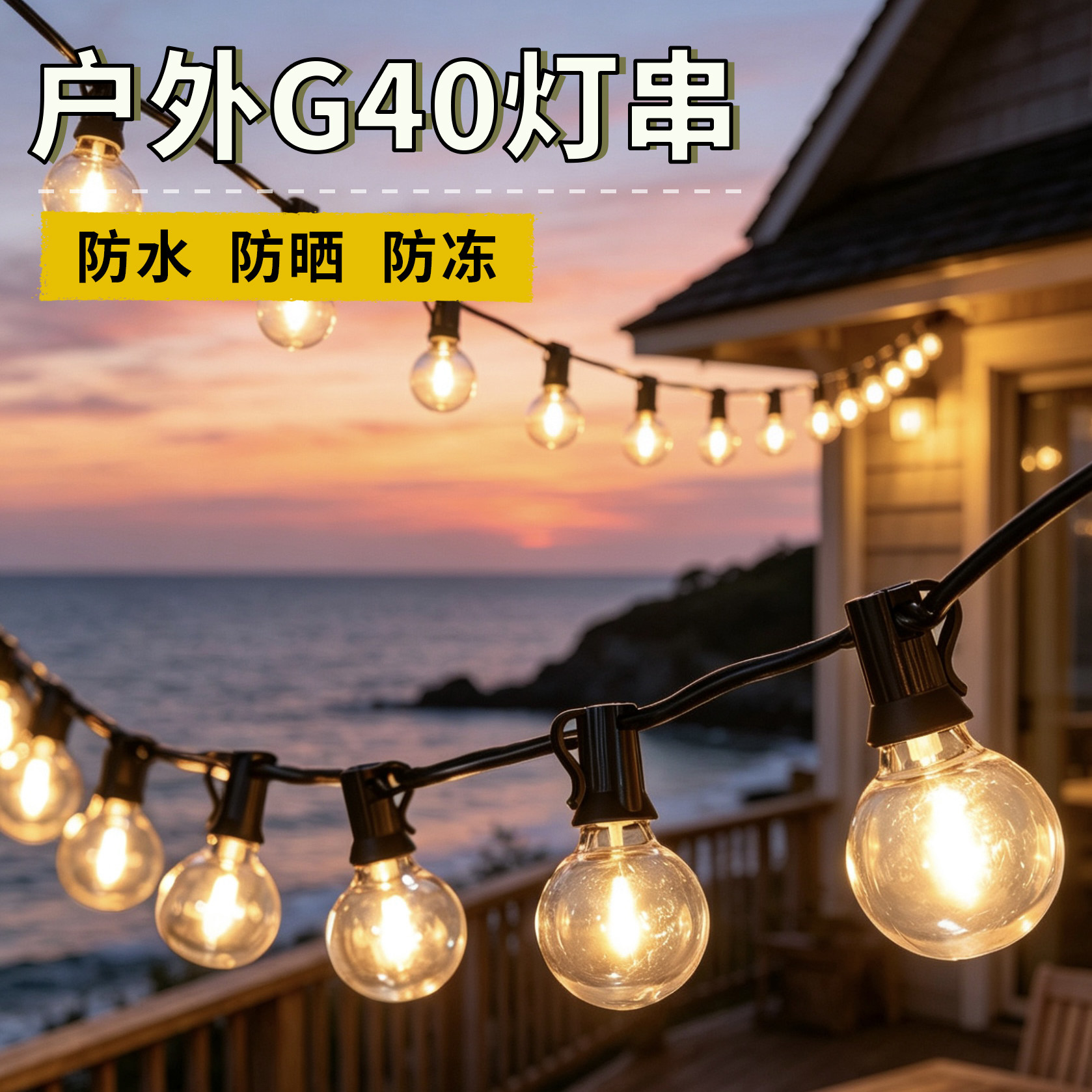 防水LED庭院装饰灯太阳能圆球灯串户外高亮露营地帐篷天幕氛围灯