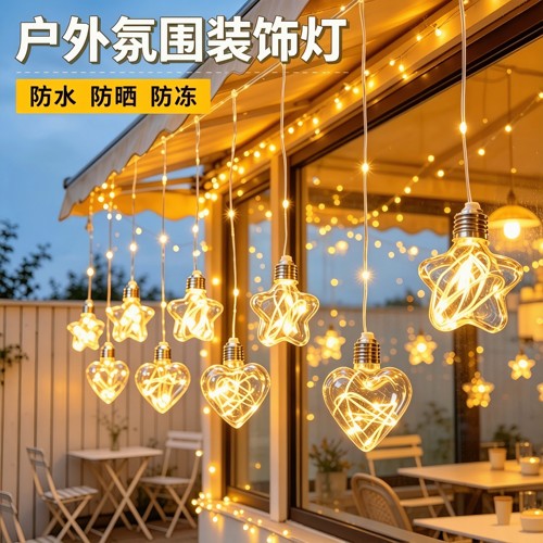 新款太阳能星星灯闪灯LED彩灯串庭院花园装饰灯户外露营氛围灯