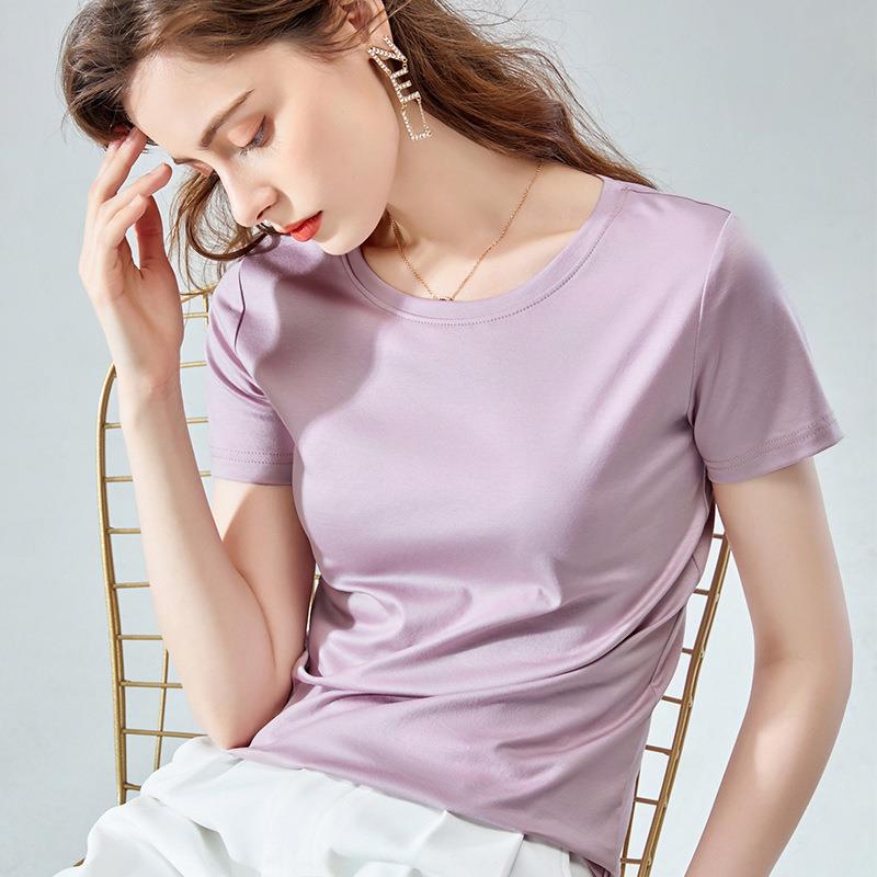 广州丹语漫绪服饰80支丝光棉正肩恤女2025新款女装基础圆领纯棉体图片
