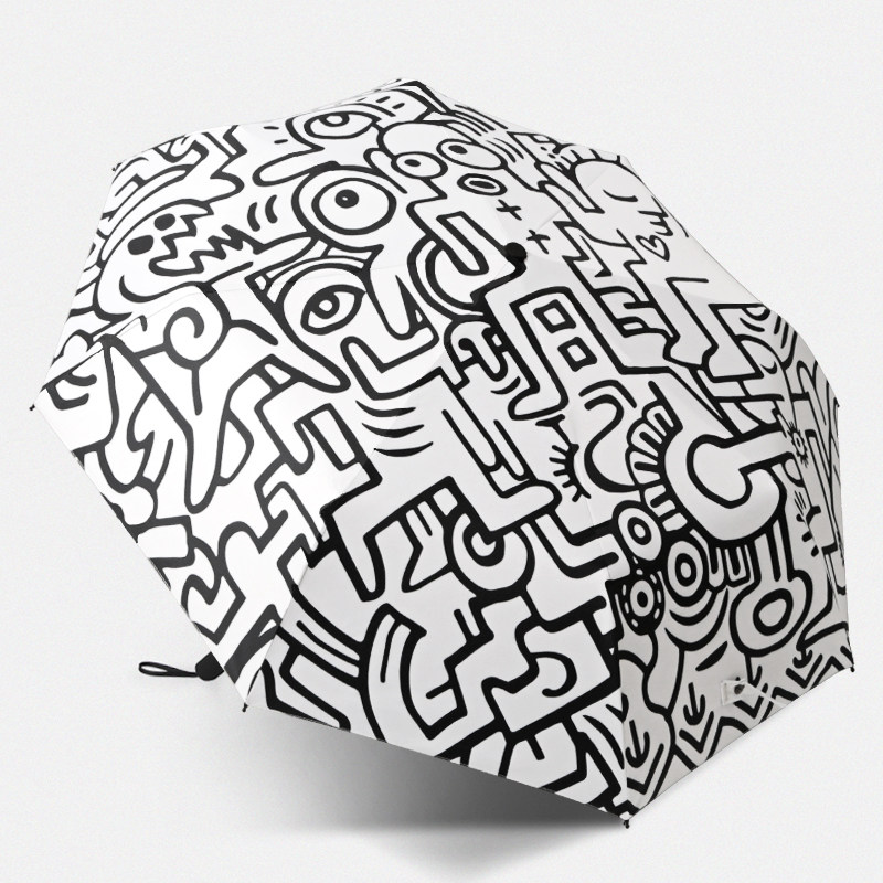 涂鸦雨伞男士全自动伞折叠女晴雨两用太阳伞防晒防紫外线学生帅气