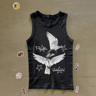 清仓特价 复古水洗修身 无袖 T恤女 重磅纯棉黑色做旧背心男女同款