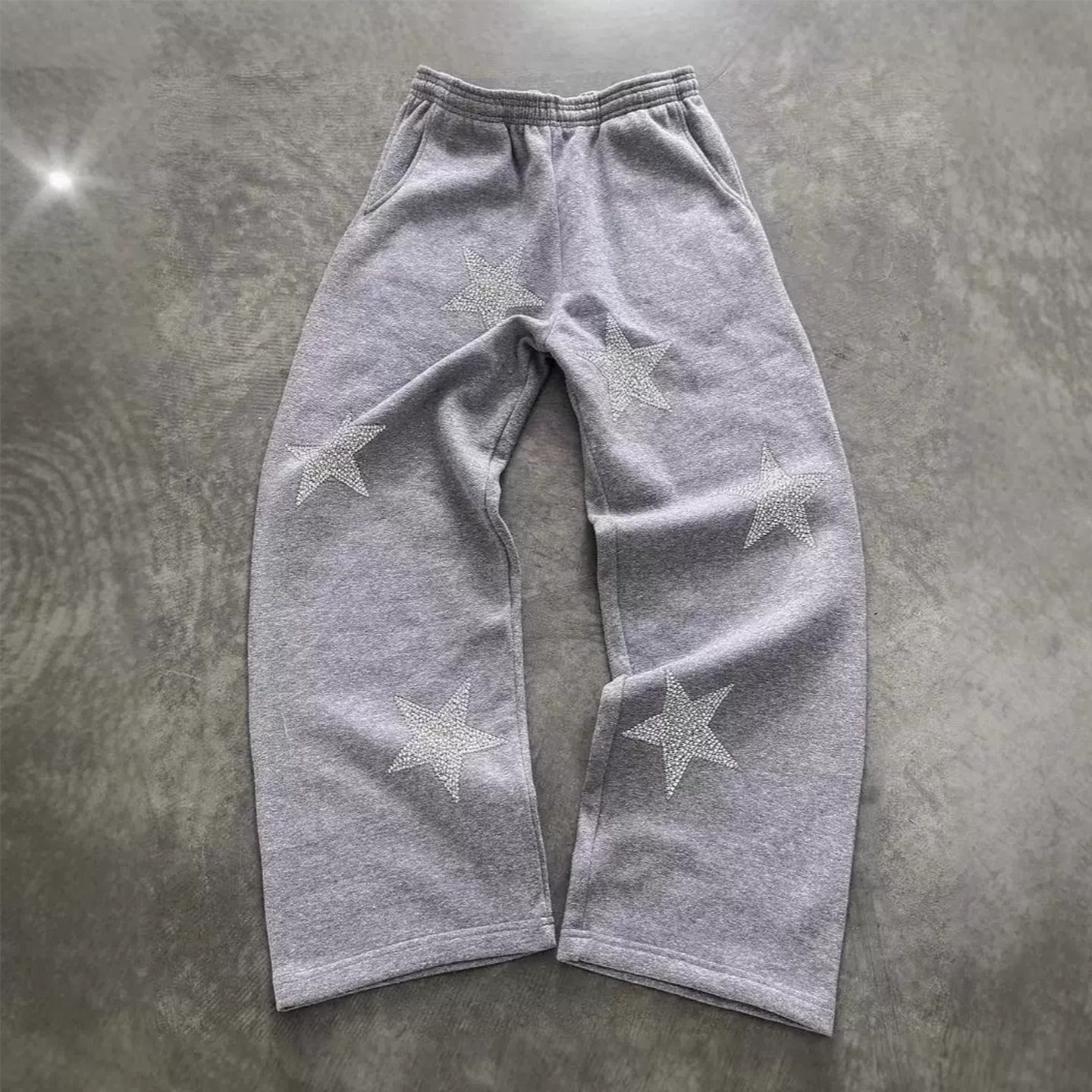 y2k hoodie复古星星刺绣卫裤女灰色宽松直筒高腰休闲裤显瘦慵懒风