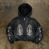 暗黑风连帽拉链卫衣男女二次元 y2k hoodie 印花十字架宽松外套