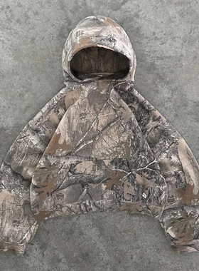 y2k hoodie~美式小众迷彩风连帽卫衣男女宽松街头潮牌拉链套头衫