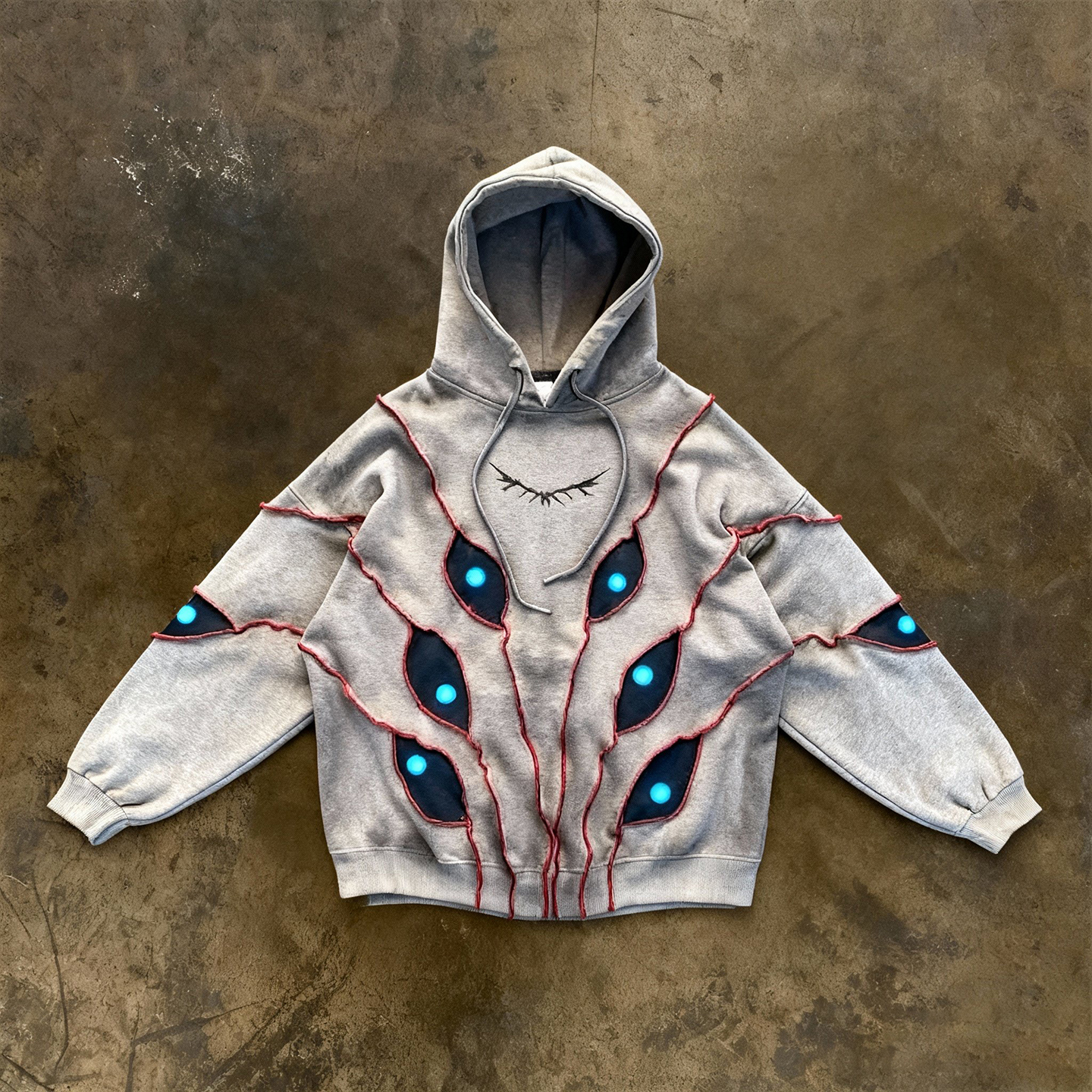 y2k hoodie~美式小众嘻哈风恶魔之眼连帽卫衣女Y2K复古拼接套头衫