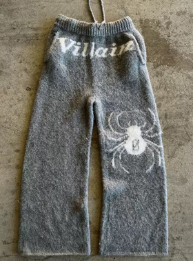 y2k hoodie美式街头风字母印花卫裤女宽松直筒长裤灰色百搭休闲裤