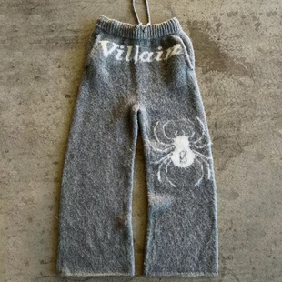 灰色百搭休闲裤 y2k 女宽松直筒长裤 街头风字母印花卫裤 hoodie美式