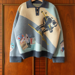 90s90s90s 三色滑雪复古设计感小众创意百搭休闲古着针织毛衣