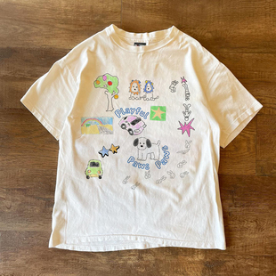 美式 T恤男女宽松圆领纯棉百搭上衣 小众原创260克可爱童趣印花短袖