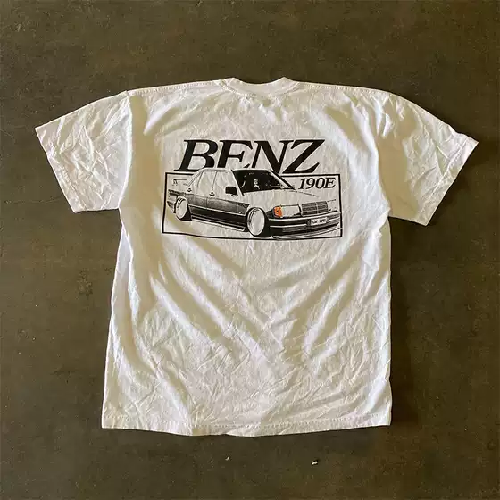 Classic Car190E Hong Kong Style Unisex Couple Design Niche Fashion Short-Sleeve T-Shirt Versatile Loose Top