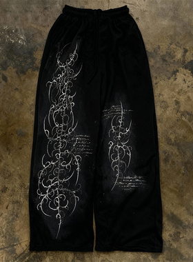 y2k hoodie美式轻朋克风阔腿卫裤女宽松设计感黑色长裤街头休闲裤