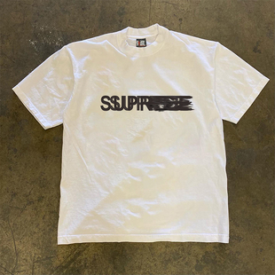 短袖 90s90s90s 小众百搭学生情侣款 掉漆字母新款 T恤宽松 重磅不透