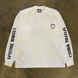 90s90s90s 重磅不透 火娃微笑高街男女款潮牌长袖t恤百搭宽松上衣