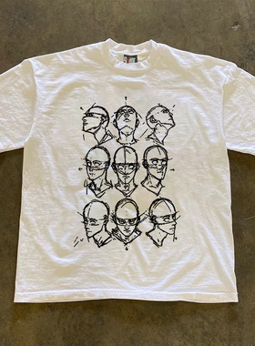 Drawing the final draft Vintage复古美式嘻哈oversize短袖T恤潮