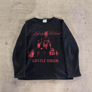 印花T恤男女情侣款 y2k 高街风黑色长袖 美式 宽松潮牌上衣 hoodie