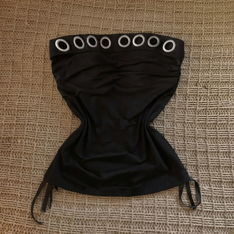 法式小众vintage辣妹风黑色抹胸吊带背心女修身显瘦收腰上衣夏季图片